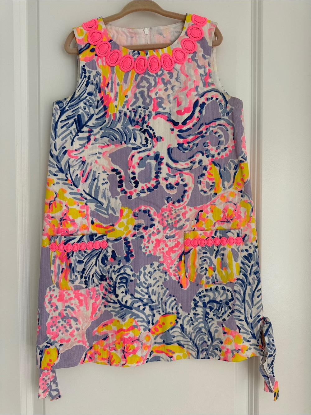 Lilly Pulitzer Multicolor Floral-Abstract Tank Dress with Neon Pink Trim